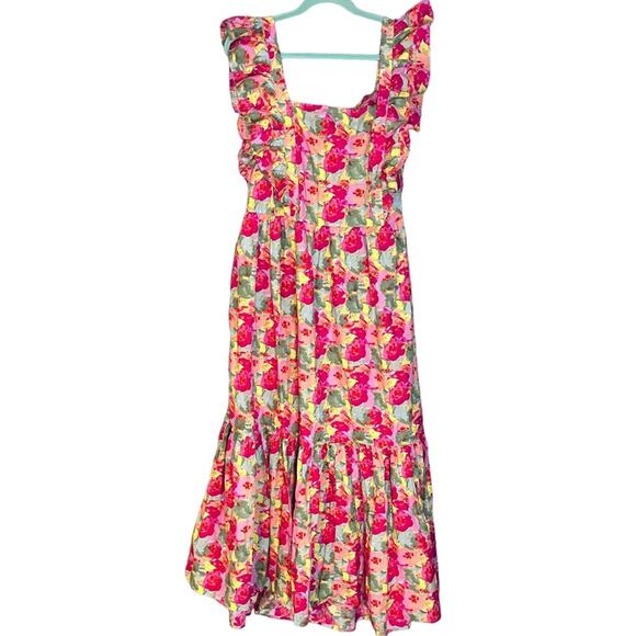 Peyton & Parker Bright Floral Boho Ruffle Smocked Cutout Maxi Dress 1X Bloomcore - Picture 4 of 10